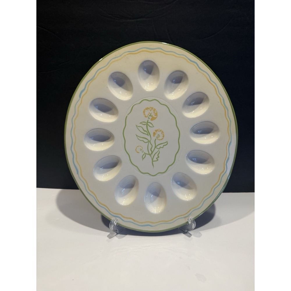 Vintage Kmart Deviled Egg Plate 12 Egg Ceramic Serving Platter Floral 14"